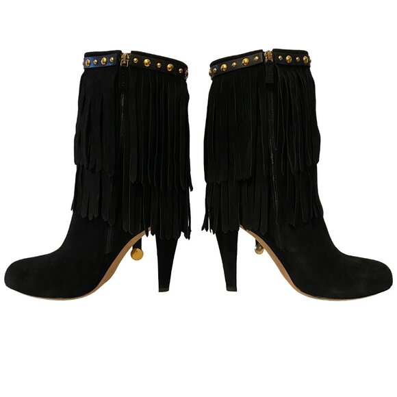 GUCCI “DEVANDRA” BLACK SUEDE FRINGE HIGH HEEL BOOTS BOOTIES SIZE 42 IT 12 US - Picture 6 of 13
